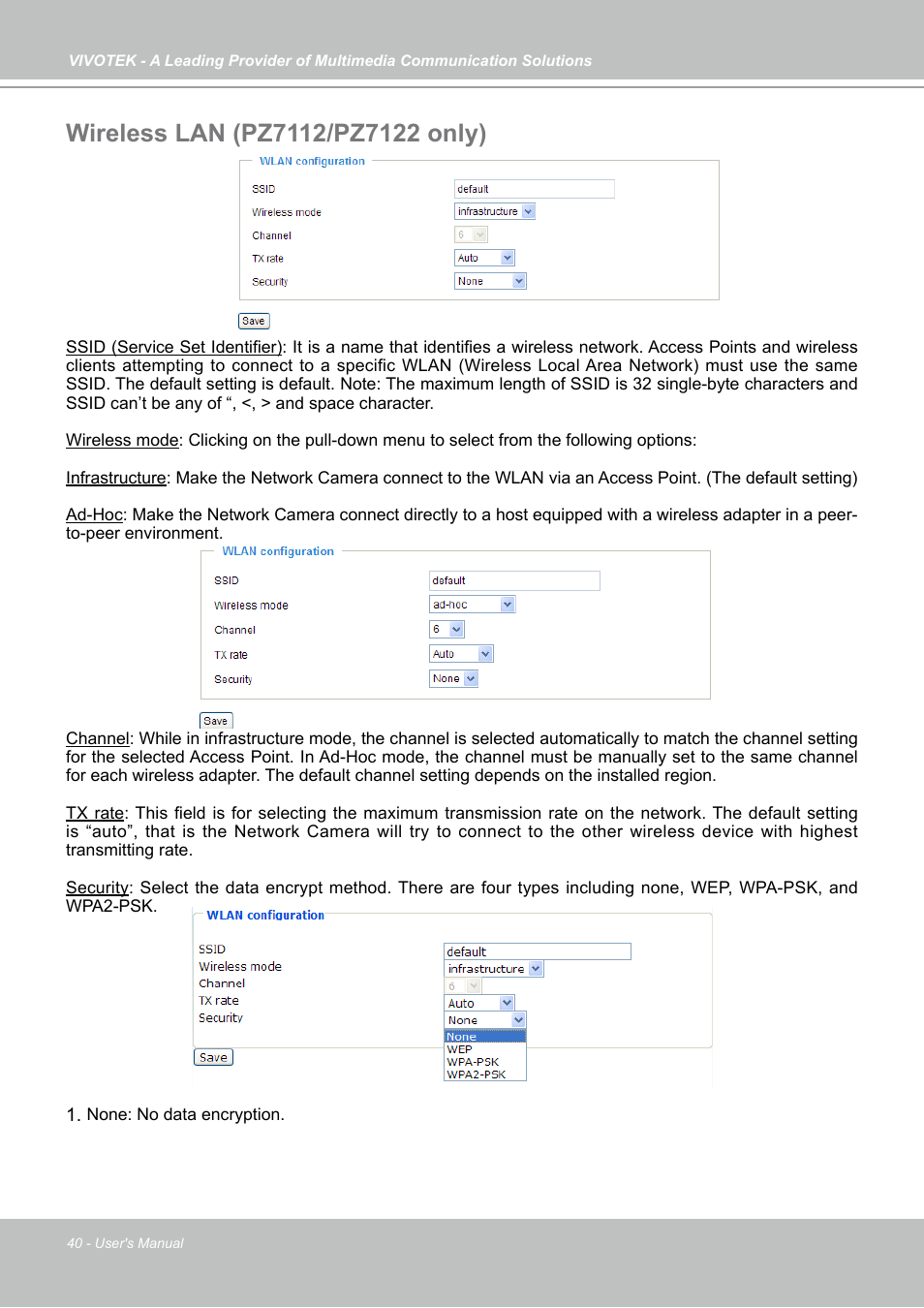 Wireless lan (pz7112/pz7122 only) | Vivotek PZ7121 User Manual | Page 40 / 118