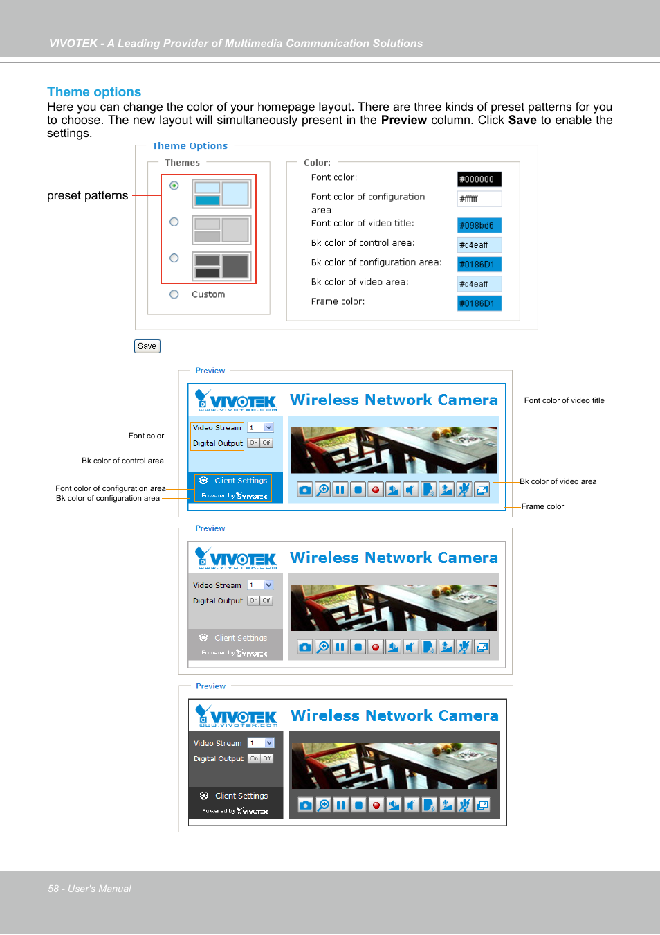 Theme options | Vivotek PZ7121 User Manual | Page 58 / 118