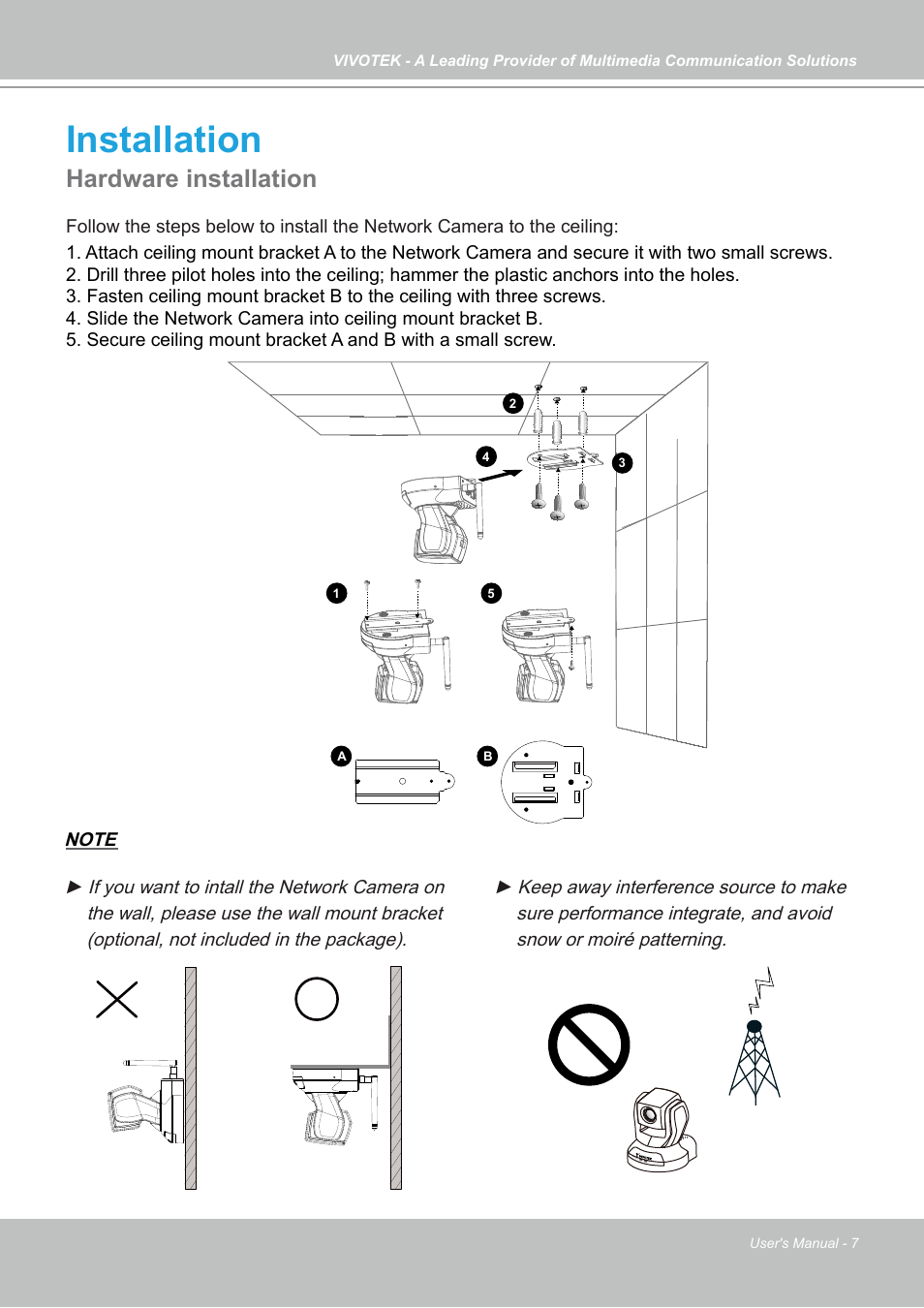 Installation, Hardware installation | Vivotek PZ7121 User Manual | Page 7 / 118