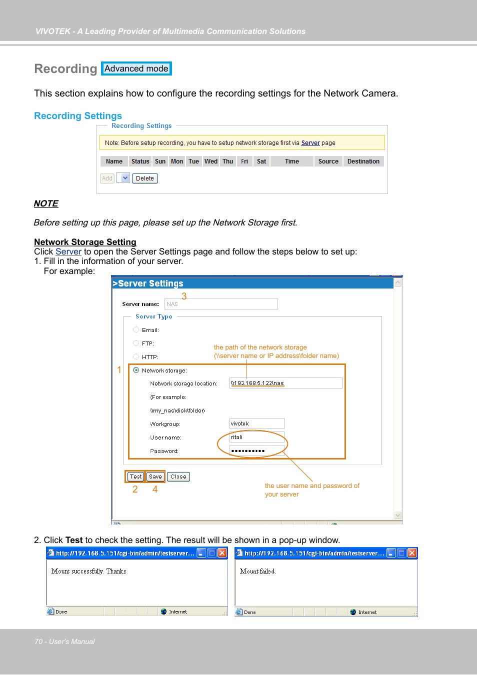 Recording | Vivotek PZ7121 User Manual | Page 70 / 118