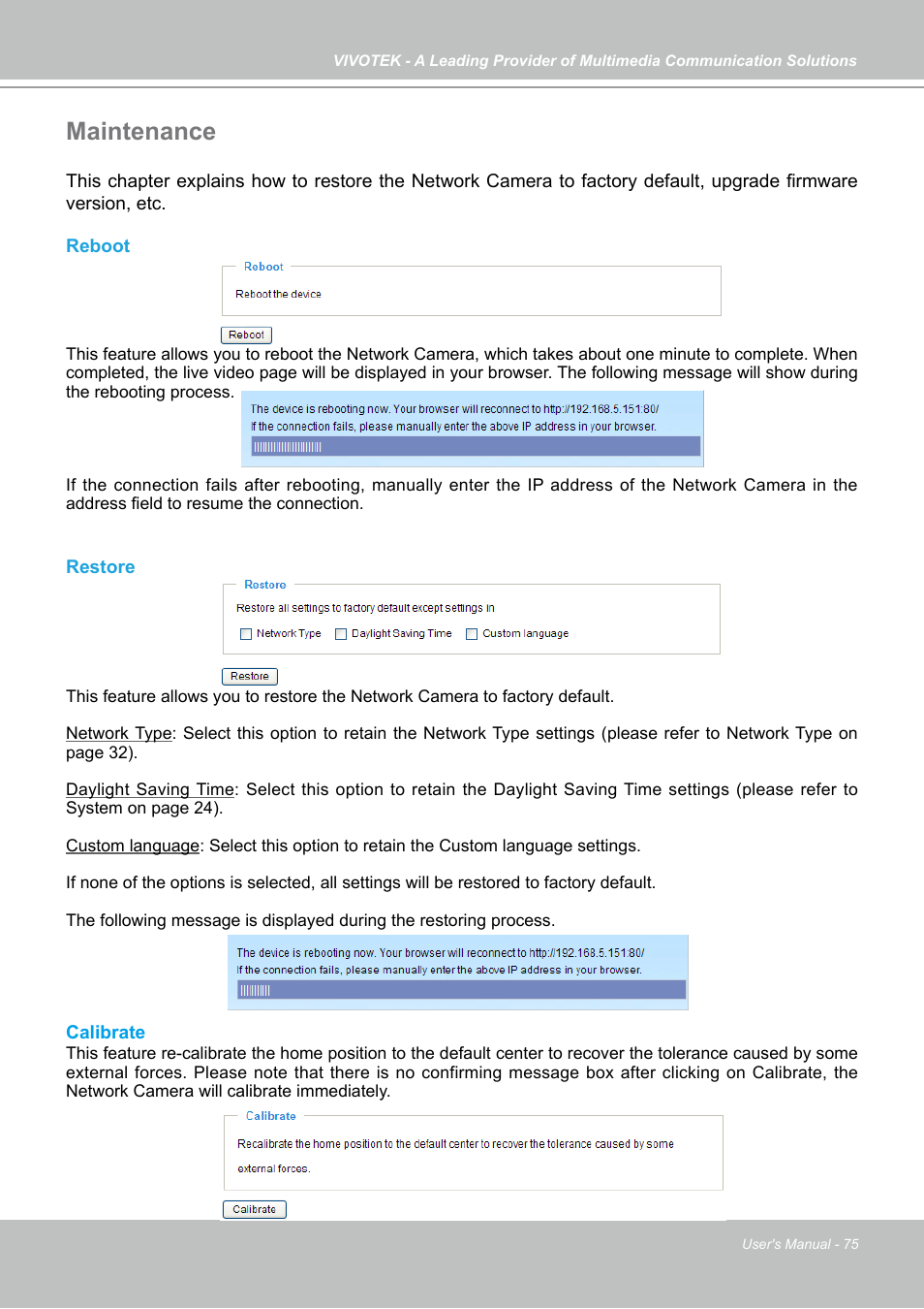 Maintenance | Vivotek PZ7121 User Manual | Page 75 / 118