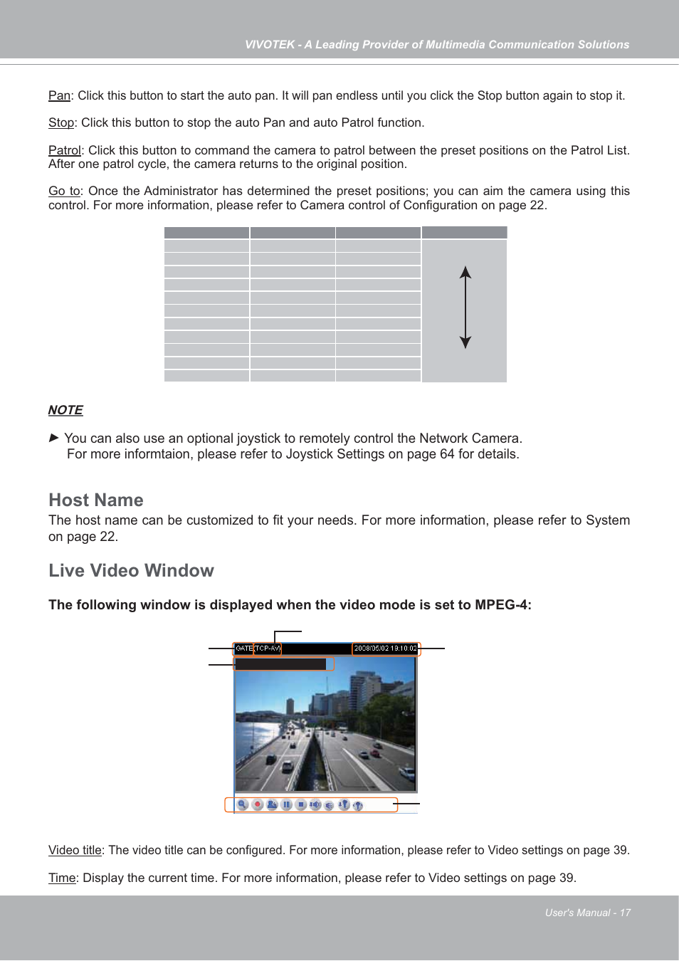 Host name, Live video window | Vivotek SD7151 User Manual | Page 17 / 99