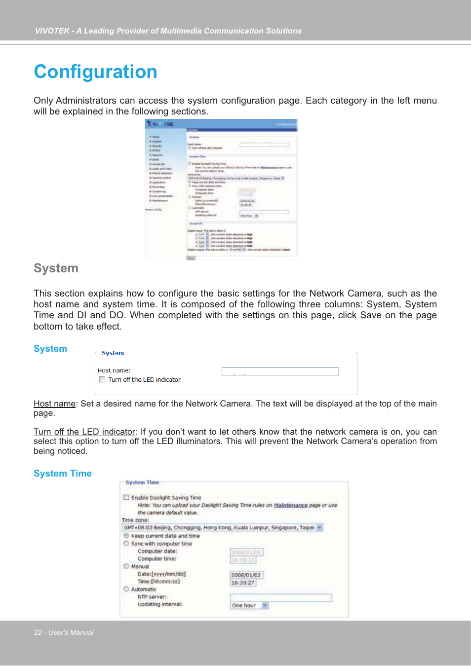 Configuration, System, System time | Vivotek SD7151 User Manual | Page 22 / 99