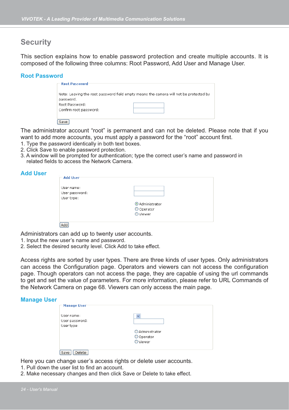 Security | Vivotek SD7151 User Manual | Page 24 / 99