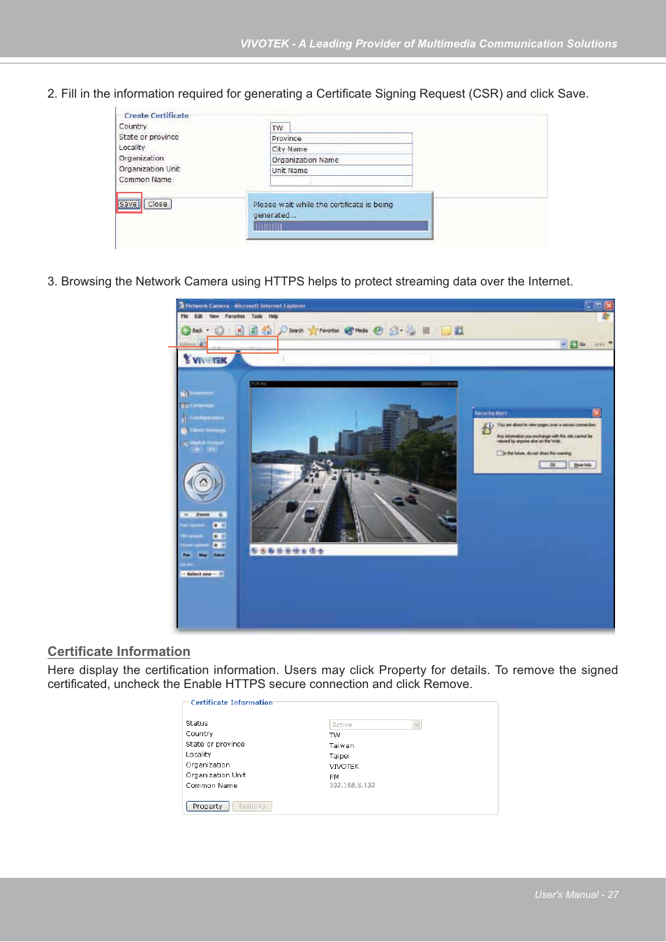Certificate information | Vivotek SD7151 User Manual | Page 27 / 99