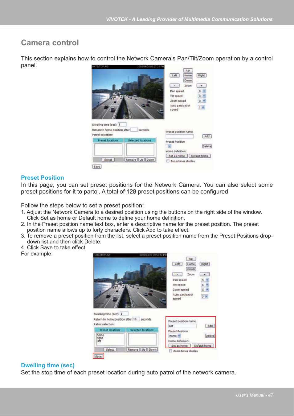 Camera control | Vivotek SD7151 User Manual | Page 47 / 99