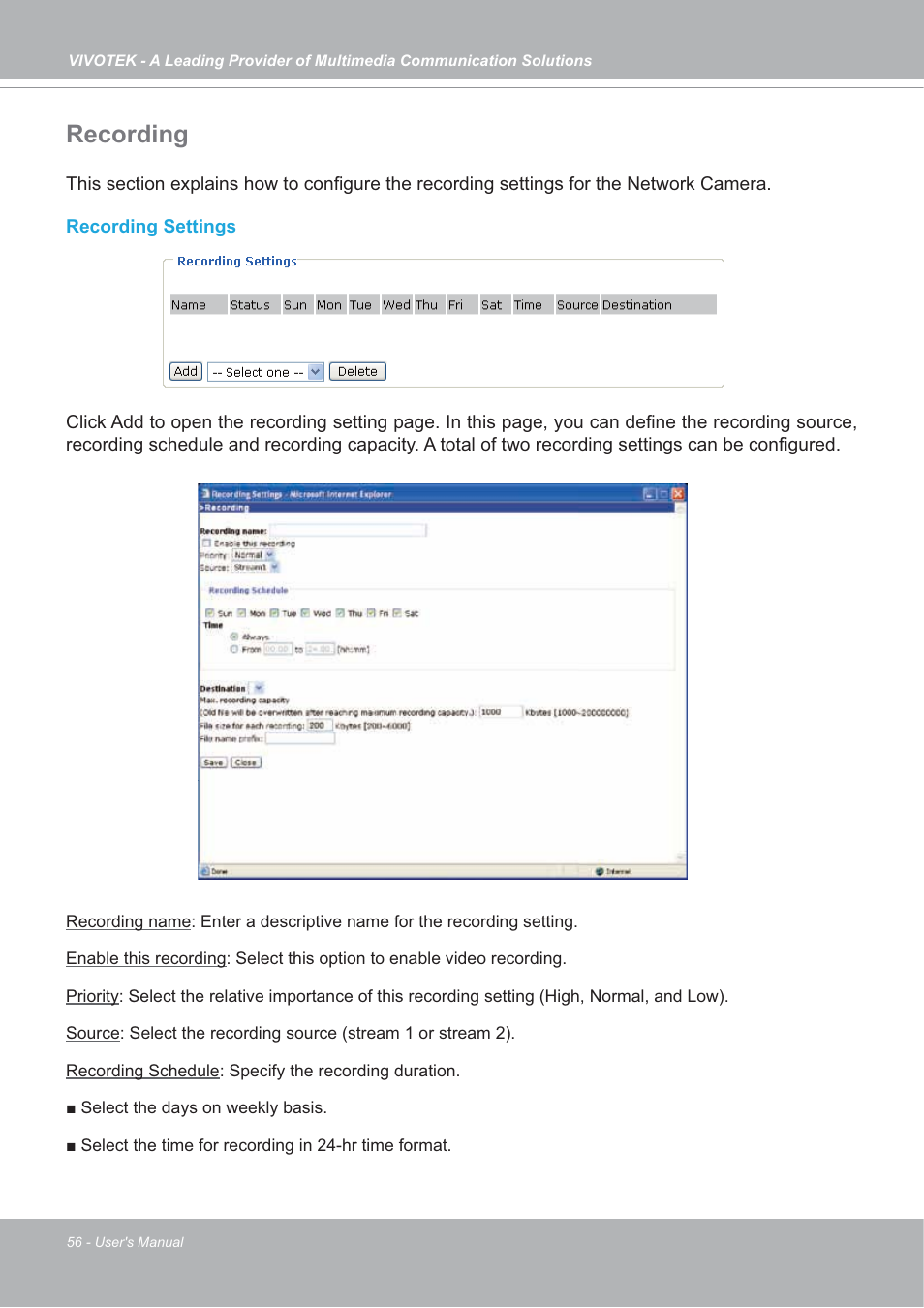 Recording | Vivotek SD7151 User Manual | Page 56 / 99