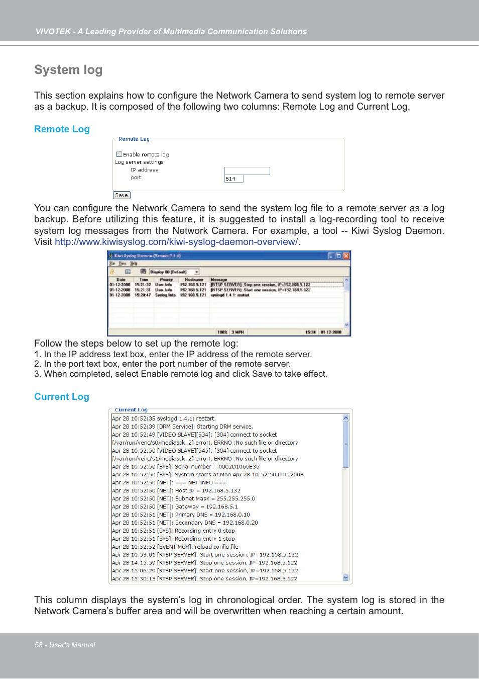 System log | Vivotek SD7151 User Manual | Page 58 / 99