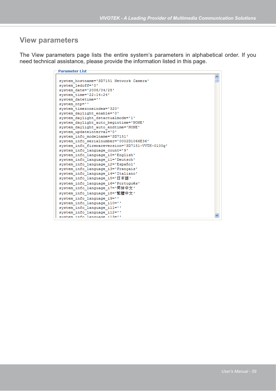 View parameters | Vivotek SD7151 User Manual | Page 59 / 99