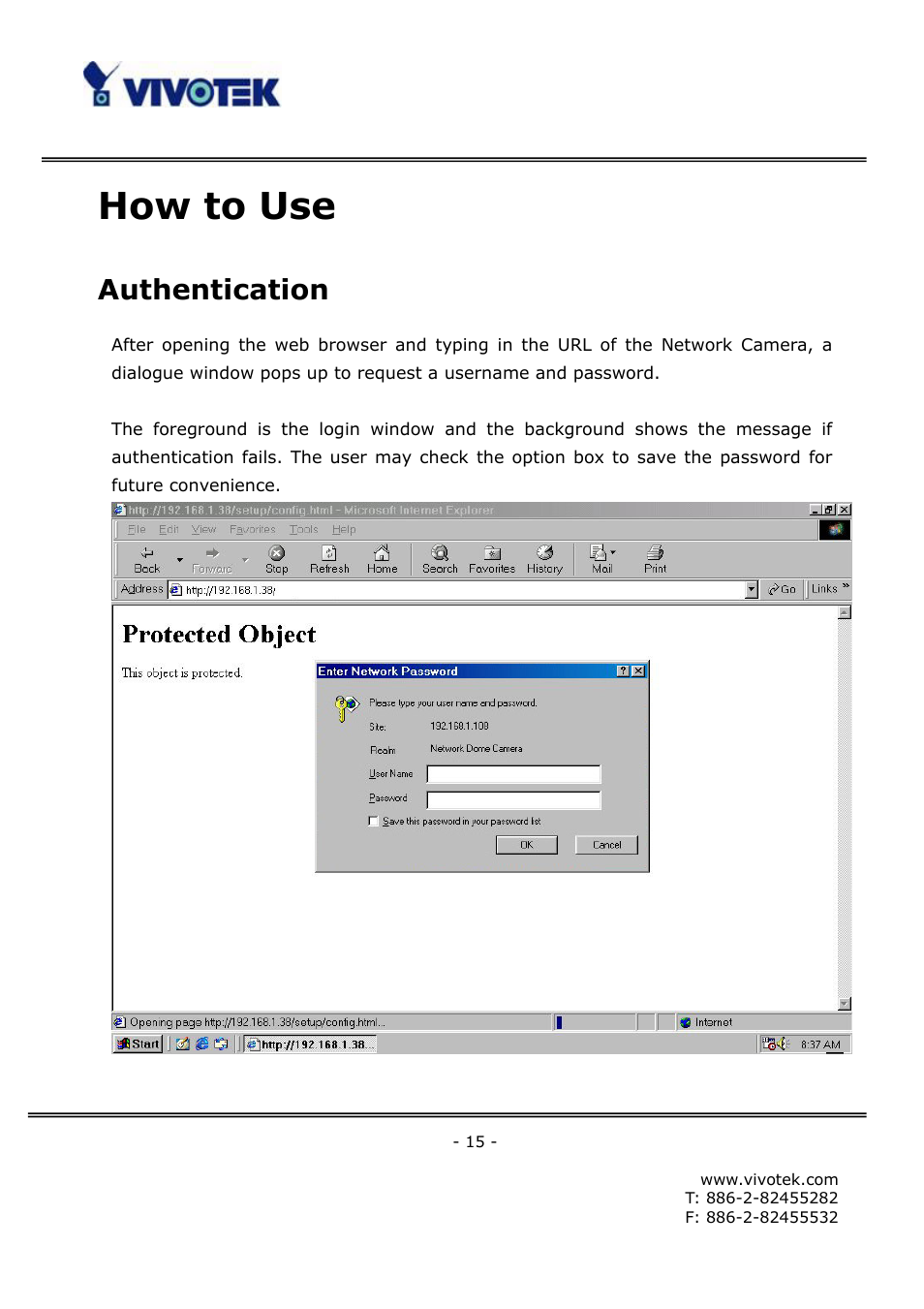 How to use, Authentication | Vivotek FD6121V User Manual | Page 19 / 91