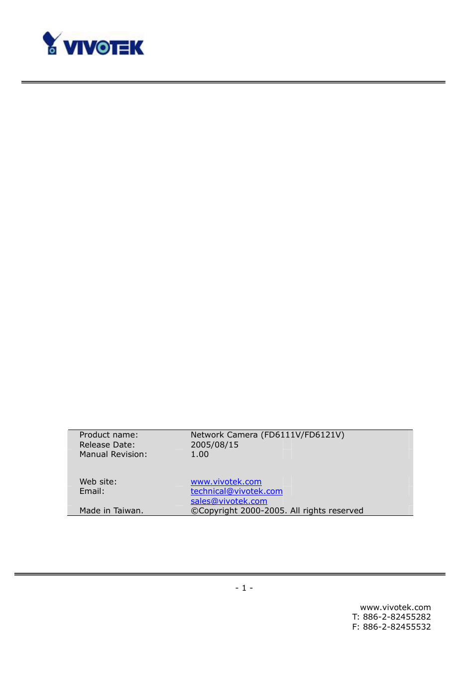 Vivotek FD6121V User Manual | Page 2 / 91