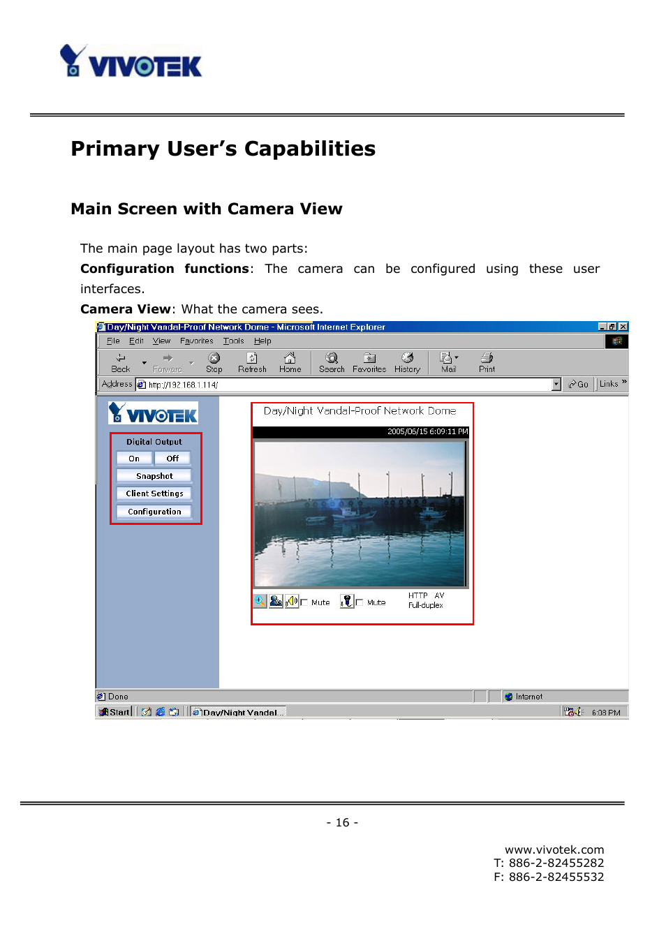 Primary user’s capabilities, Main screen with camera view | Vivotek FD6121V User Manual | Page 20 / 91