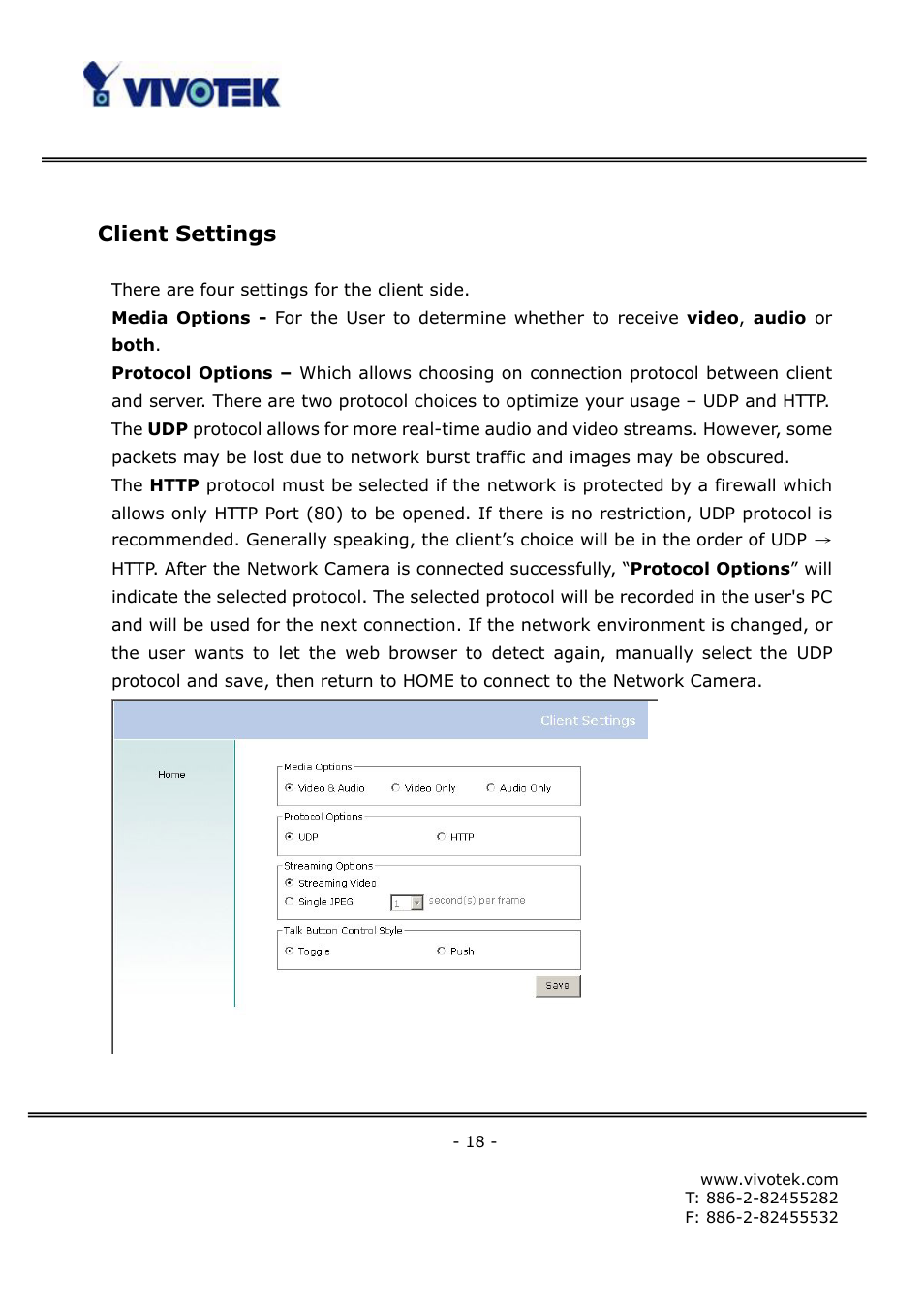 Client settings | Vivotek FD6121V User Manual | Page 22 / 91