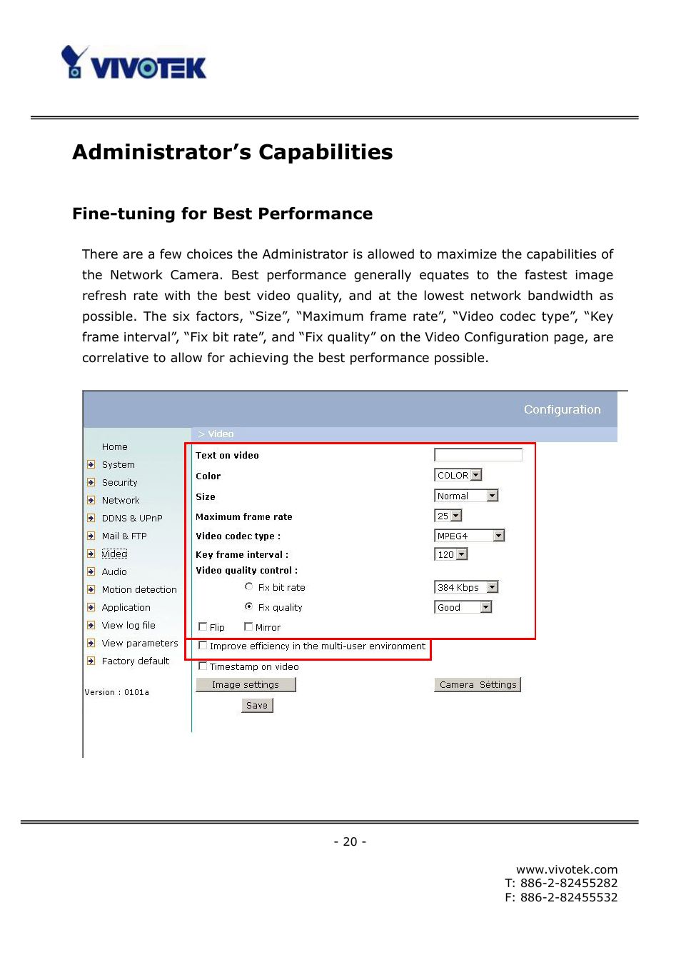 Administrator’s capabilities, Fine-tuning for best performance | Vivotek FD6121V User Manual | Page 24 / 91