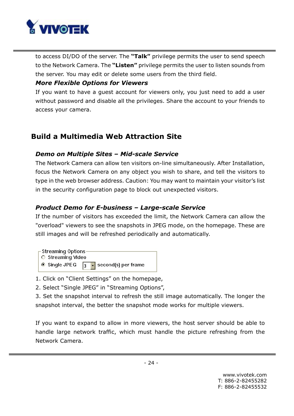 Build a multimedia web attraction site | Vivotek FD6121V User Manual | Page 28 / 91