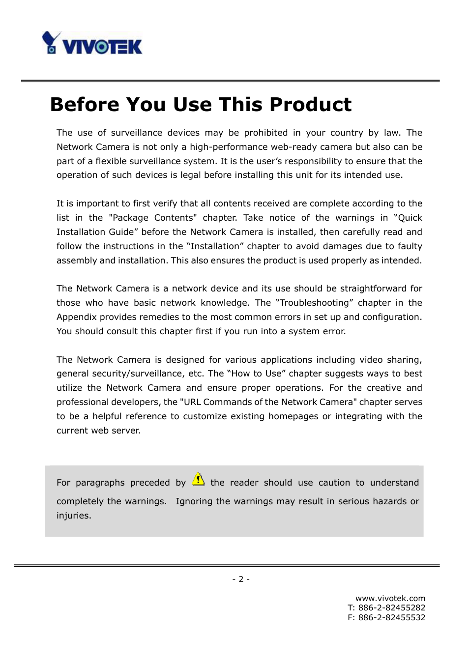 Before you use this product | Vivotek FD6121V User Manual | Page 3 / 91