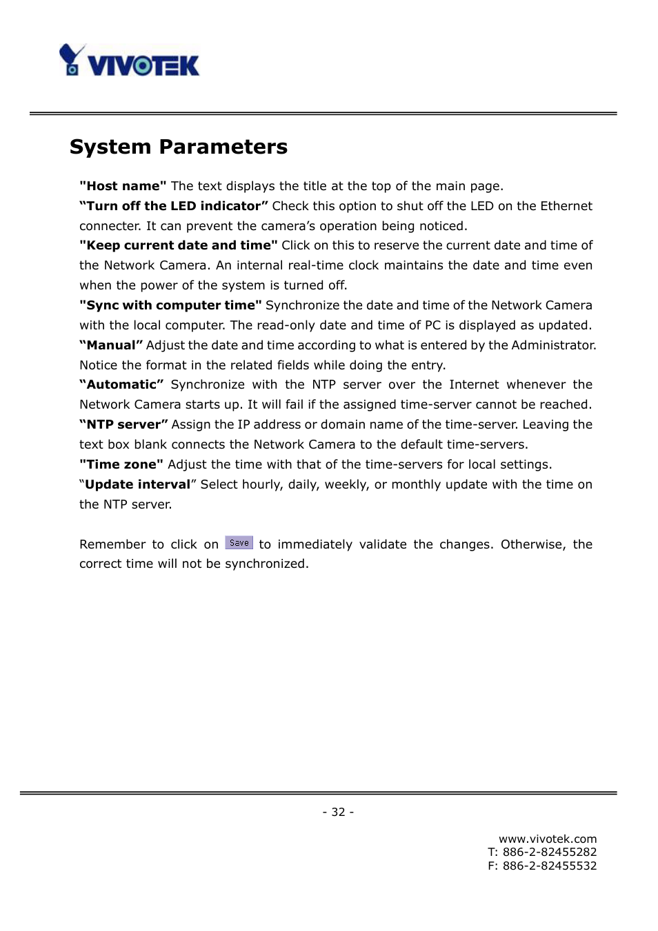 System parameters | Vivotek FD6121V User Manual | Page 36 / 91