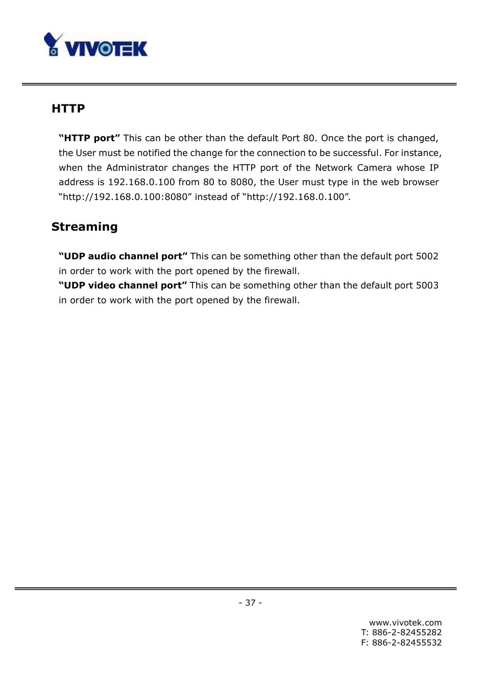 Streaming | Vivotek FD6121V User Manual | Page 41 / 91