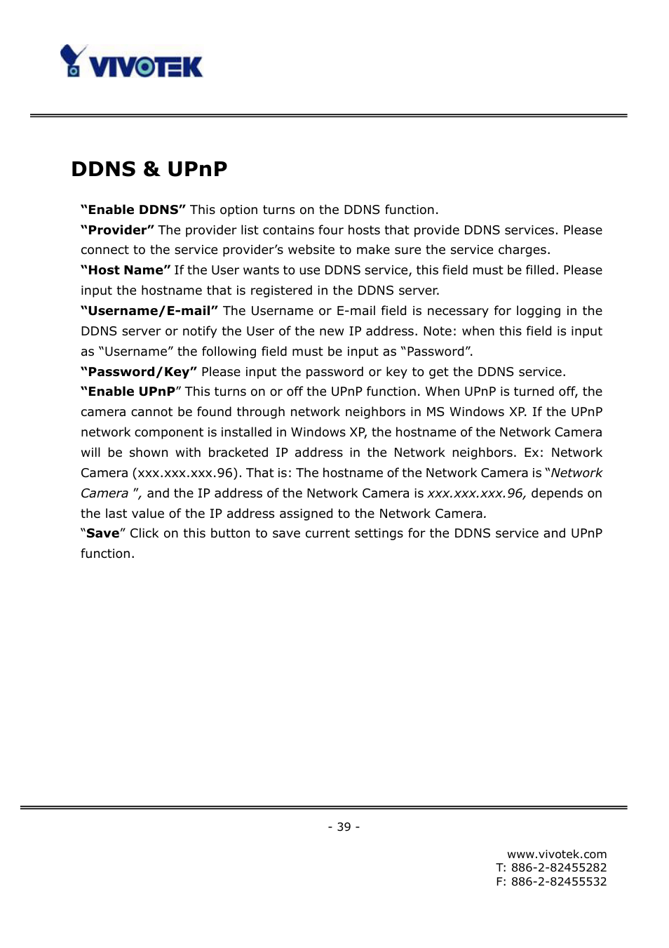 Ddns & upnp | Vivotek FD6121V User Manual | Page 43 / 91