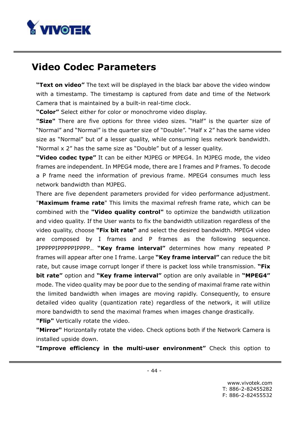 Video codec parameters | Vivotek FD6121V User Manual | Page 48 / 91