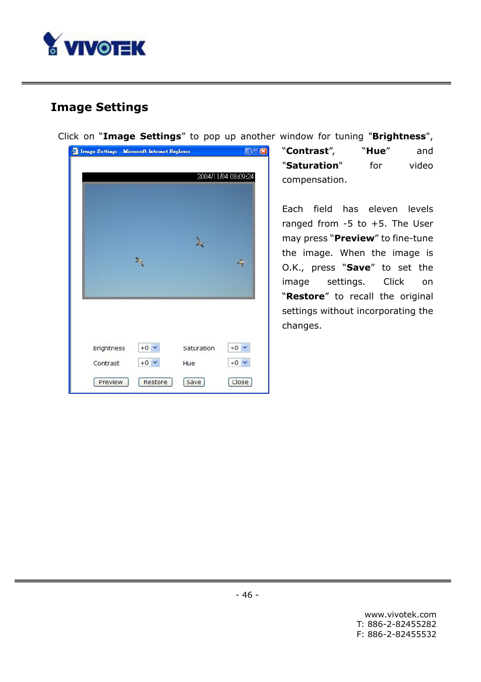 Image settings | Vivotek FD6121V User Manual | Page 50 / 91
