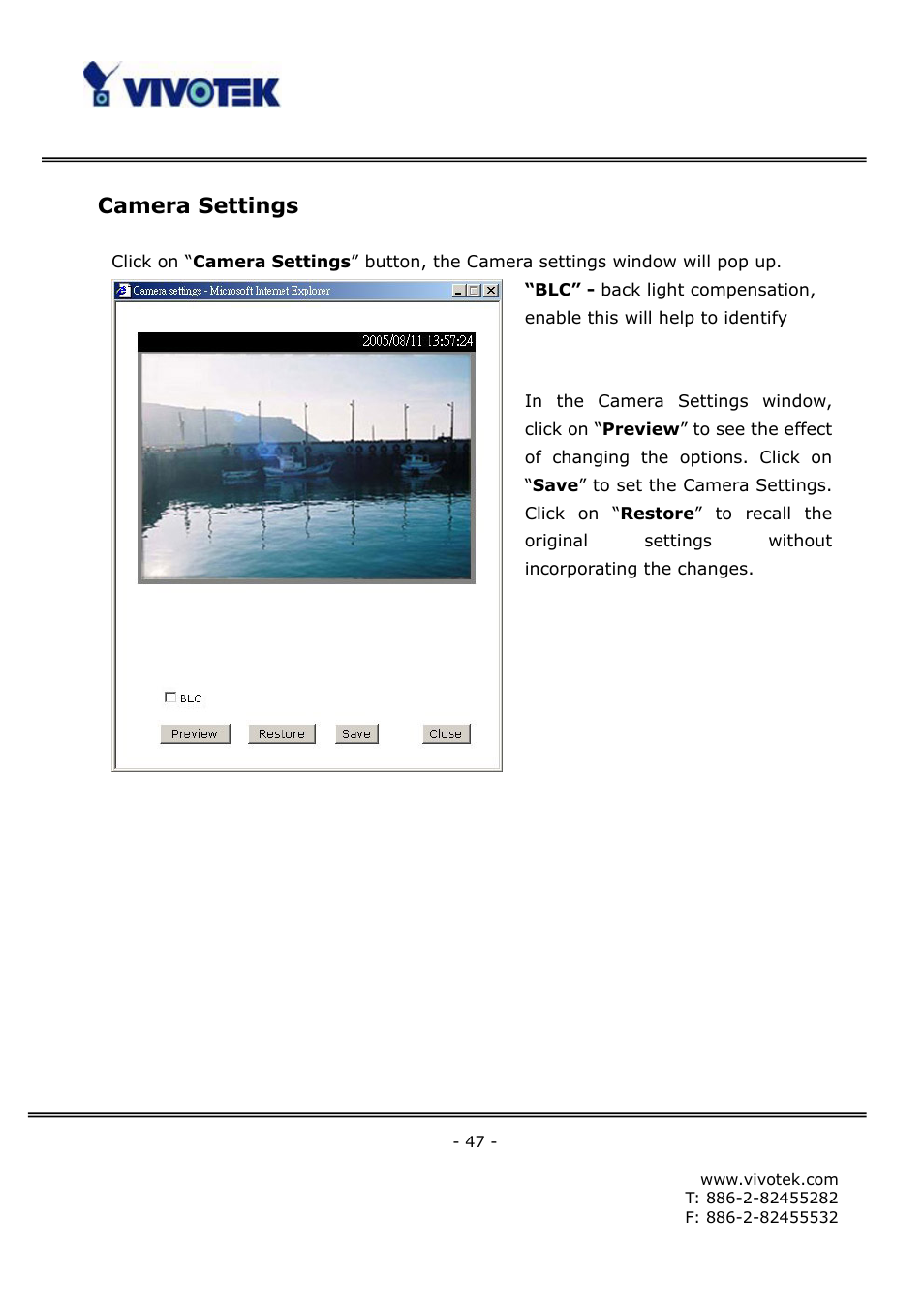 Camera settings | Vivotek FD6121V User Manual | Page 51 / 91