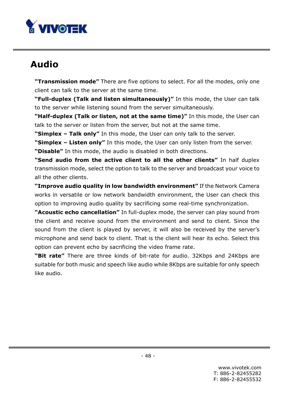 Audio | Vivotek FD6121V User Manual | Page 52 / 91