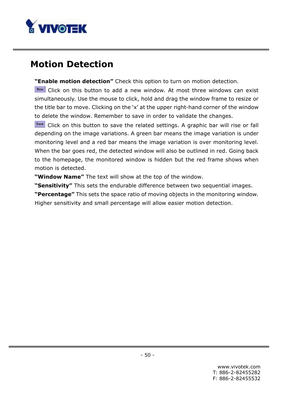 Motion detection | Vivotek FD6121V User Manual | Page 54 / 91