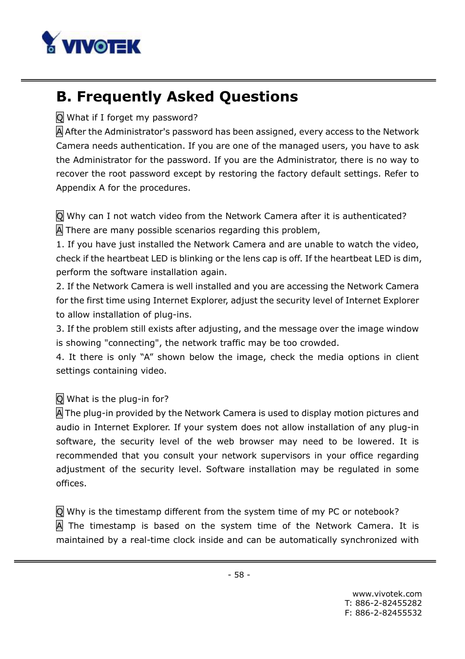 B. frequently asked questions | Vivotek FD6121V User Manual | Page 62 / 91