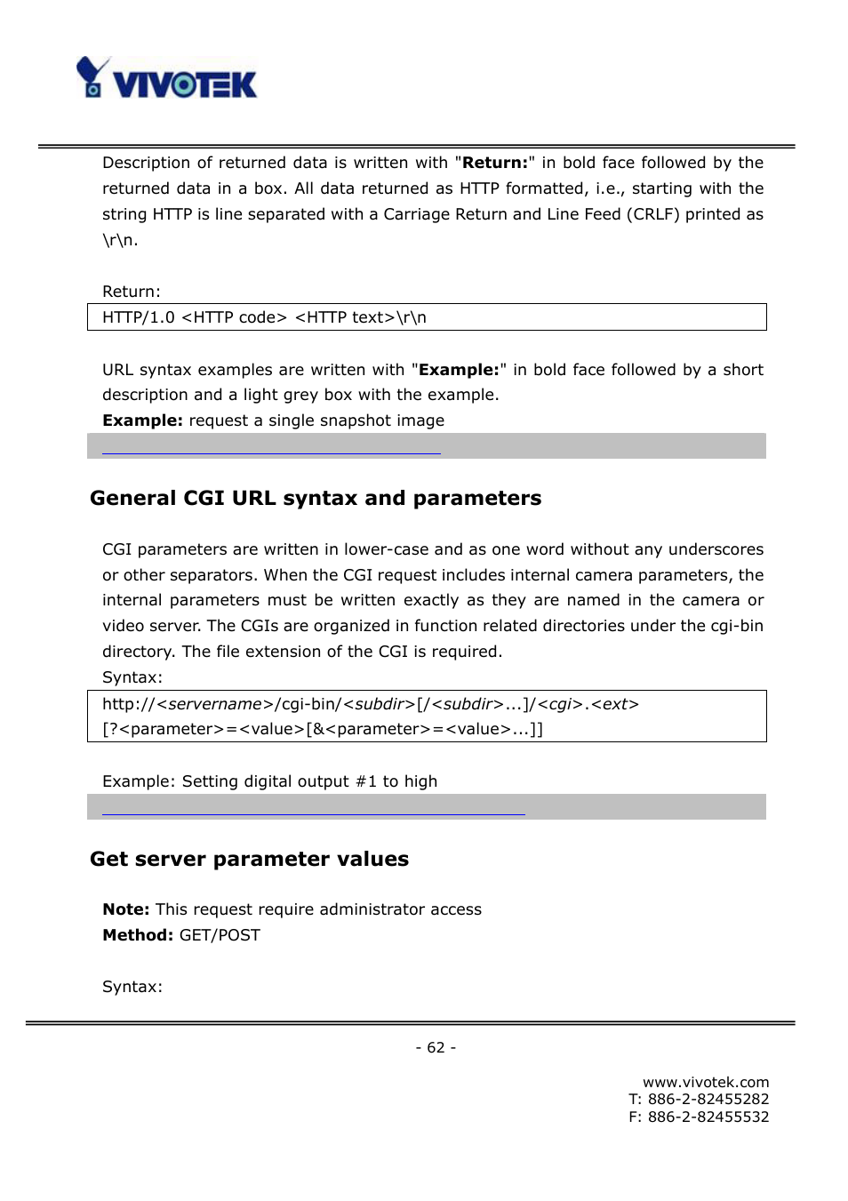 General cgi url syntax and parameters, Get server parameter values | Vivotek FD6121V User Manual | Page 66 / 91