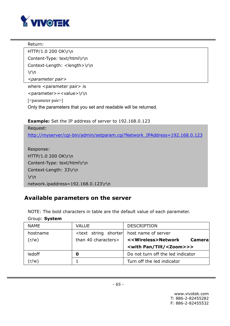 Available parameters on the server | Vivotek FD6121V User Manual | Page 69 / 91