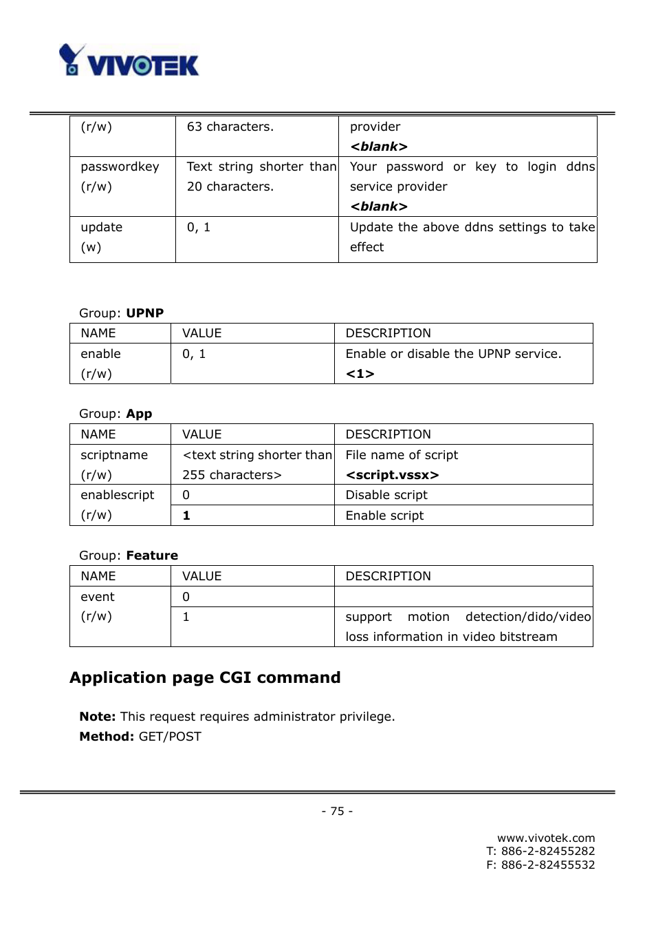 Application page cgi command | Vivotek FD6121V User Manual | Page 79 / 91