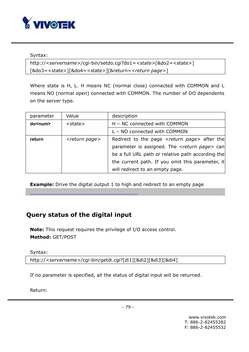 Query status of the digital input | Vivotek FD6121V User Manual | Page 83 / 91
