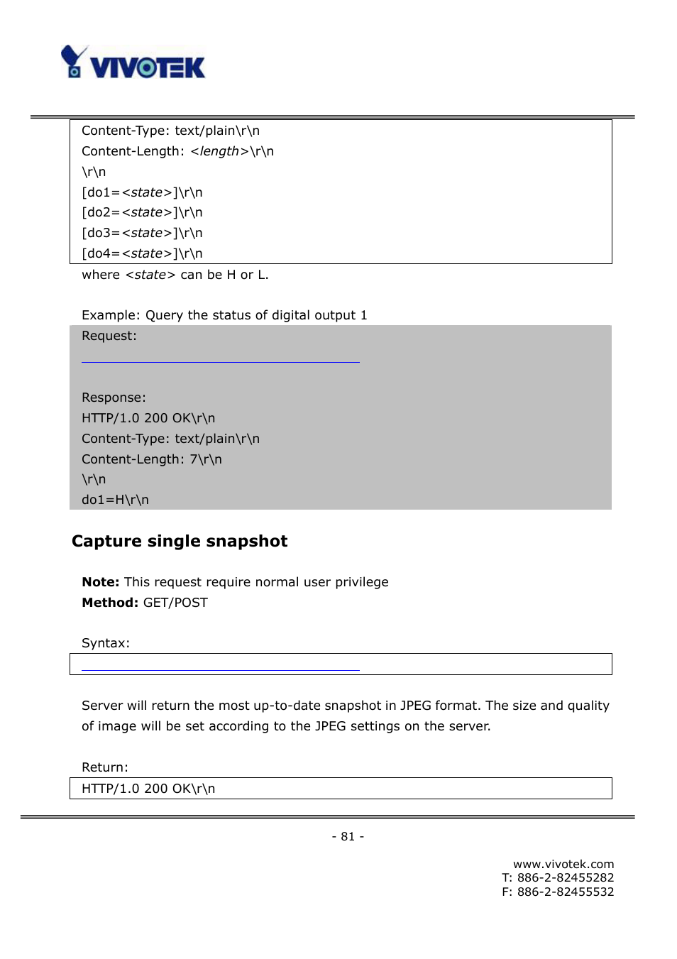 Capture single snapshot | Vivotek FD6121V User Manual | Page 85 / 91