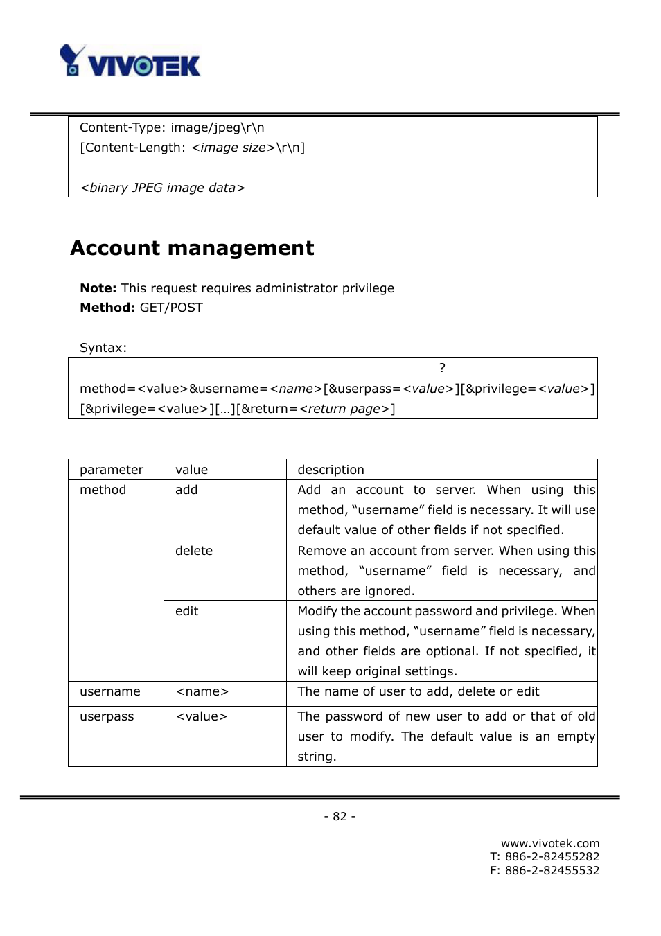 Account management | Vivotek FD6121V User Manual | Page 86 / 91