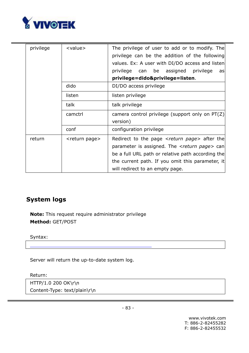 System logs | Vivotek FD6121V User Manual | Page 87 / 91