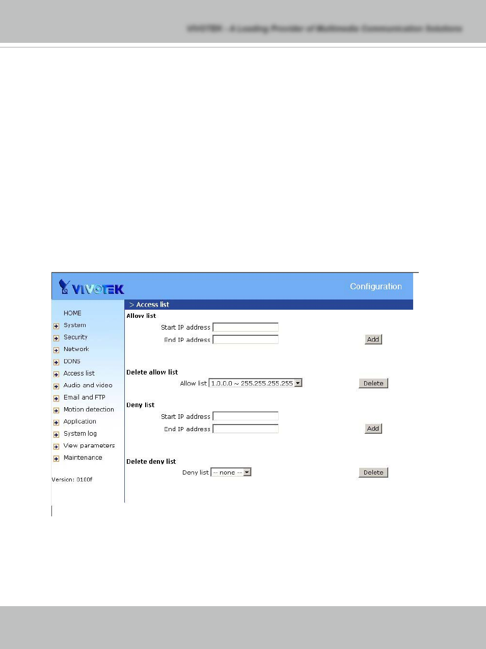 Access list | Vivotek IP7132 User Manual | Page 35 / 77