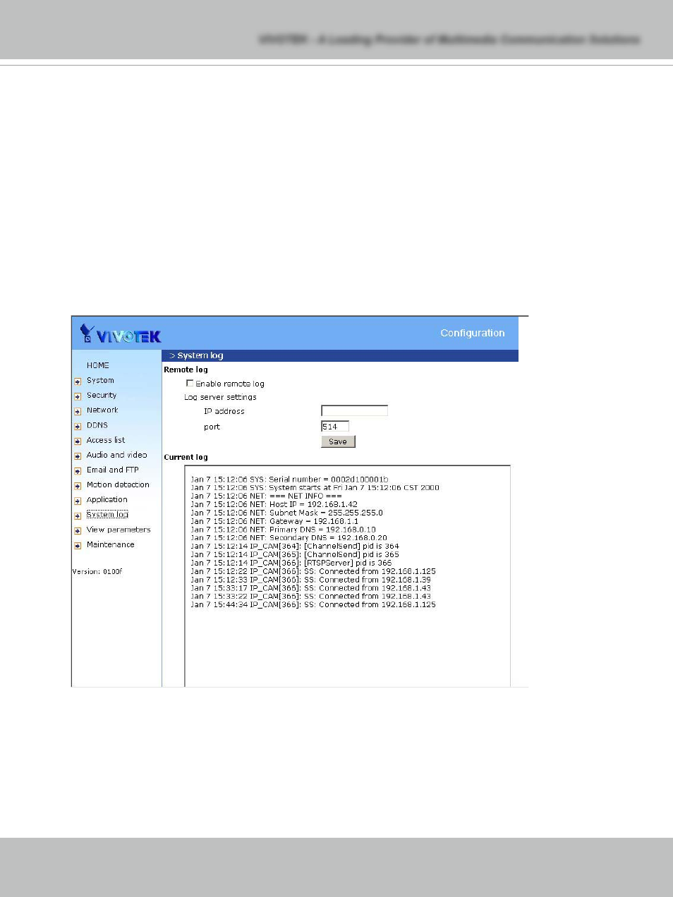 System log | Vivotek IP7132 User Manual | Page 51 / 77