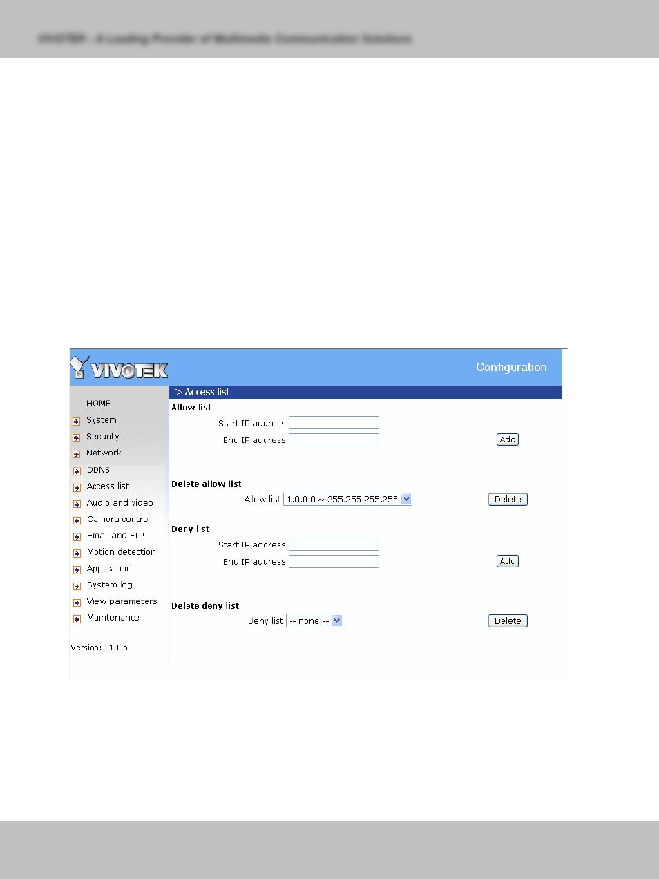 Access list | Vivotek PT7135 User Manual | Page 36 / 77