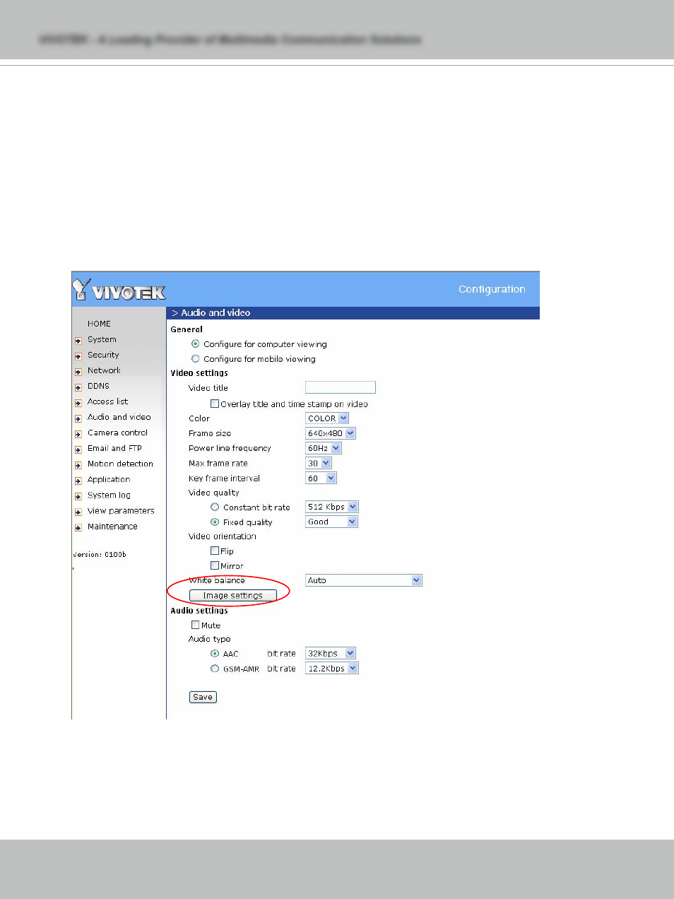 Audio settings | Vivotek PT7135 User Manual | Page 38 / 77