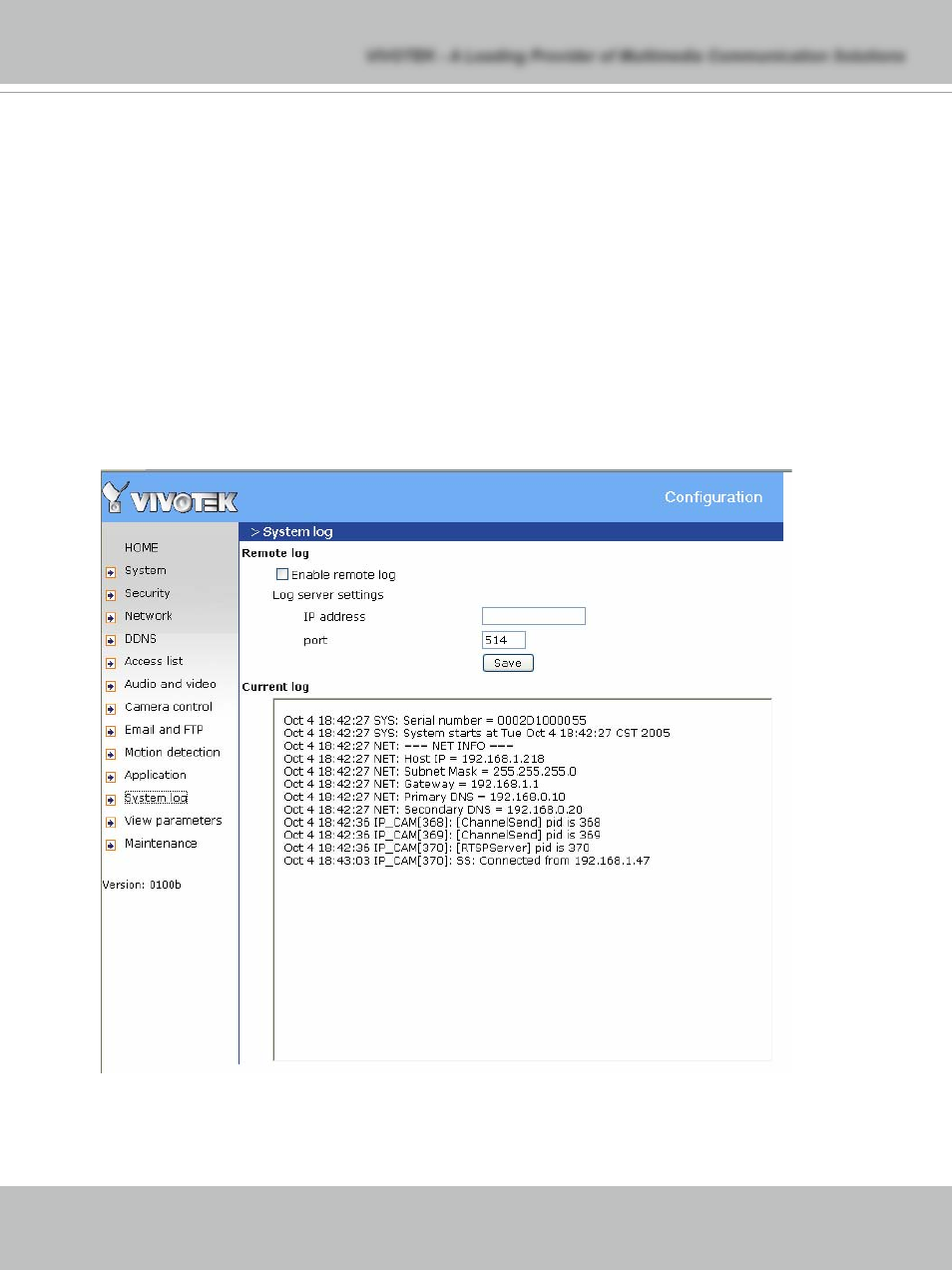 System log | Vivotek PT7135 User Manual | Page 49 / 77