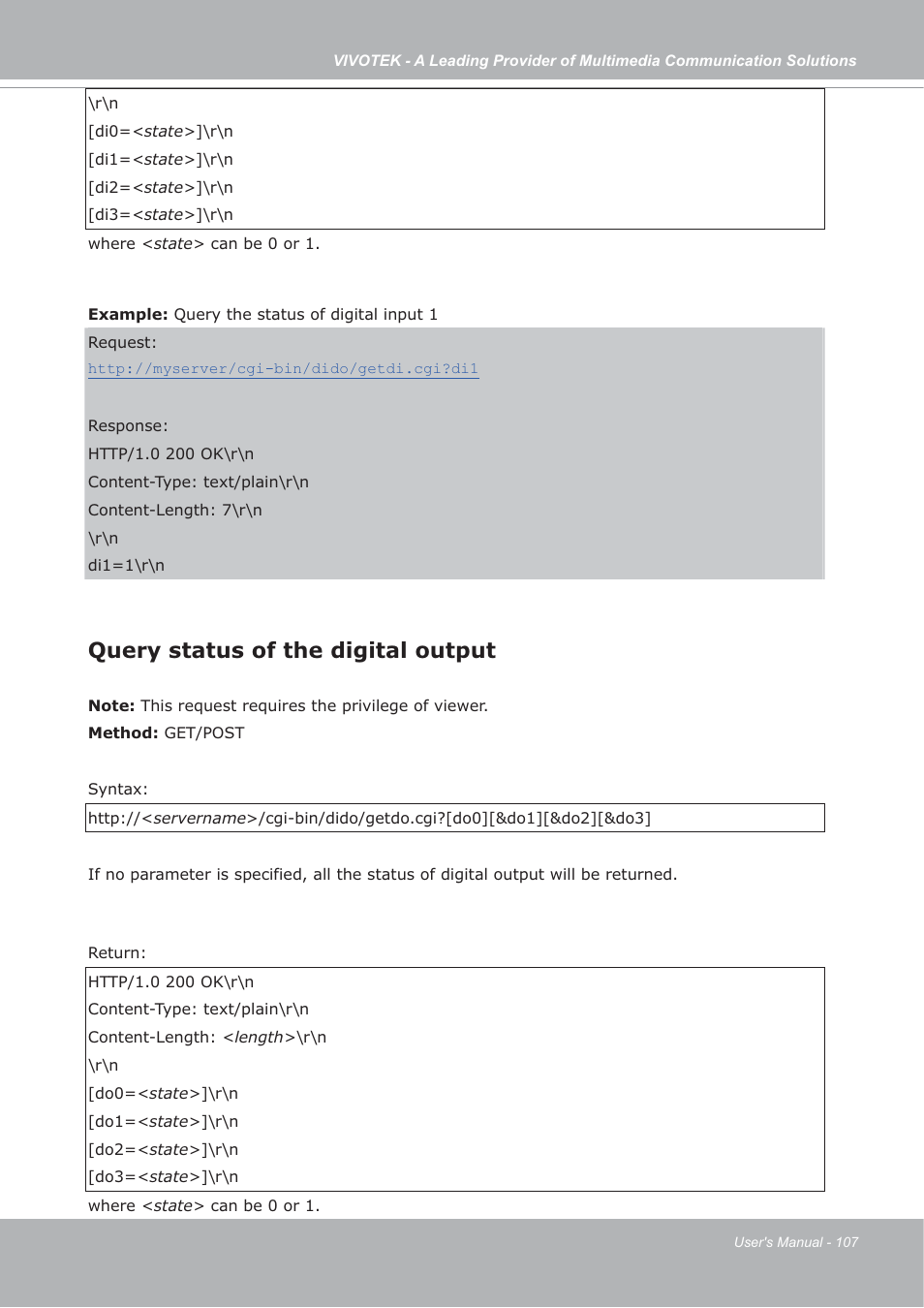 Query status of the digital output | Vivotek FD7132 User Manual | Page 107 / 115