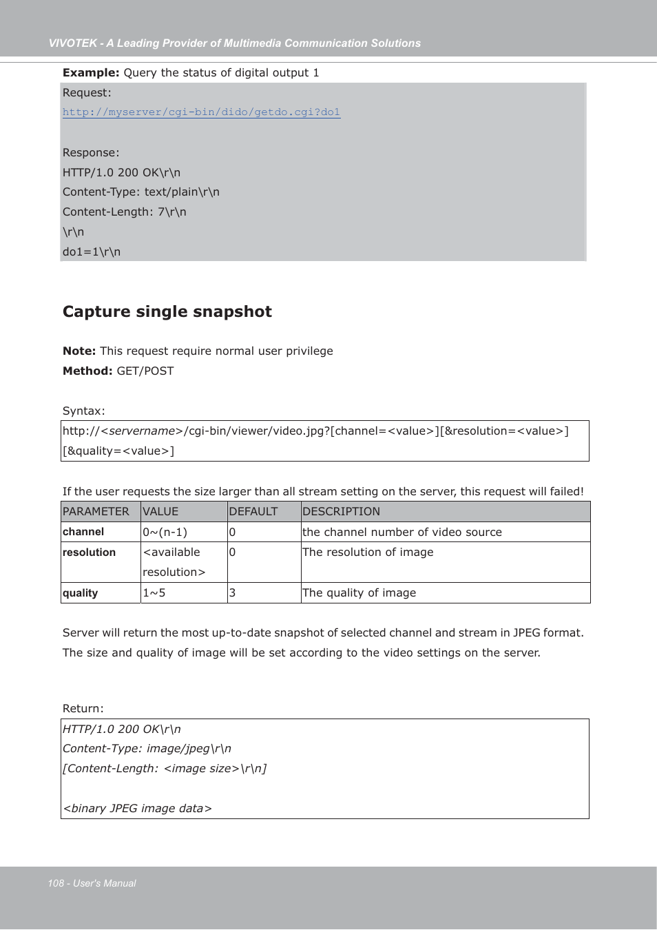 Capture single snapshot | Vivotek FD7132 User Manual | Page 108 / 115