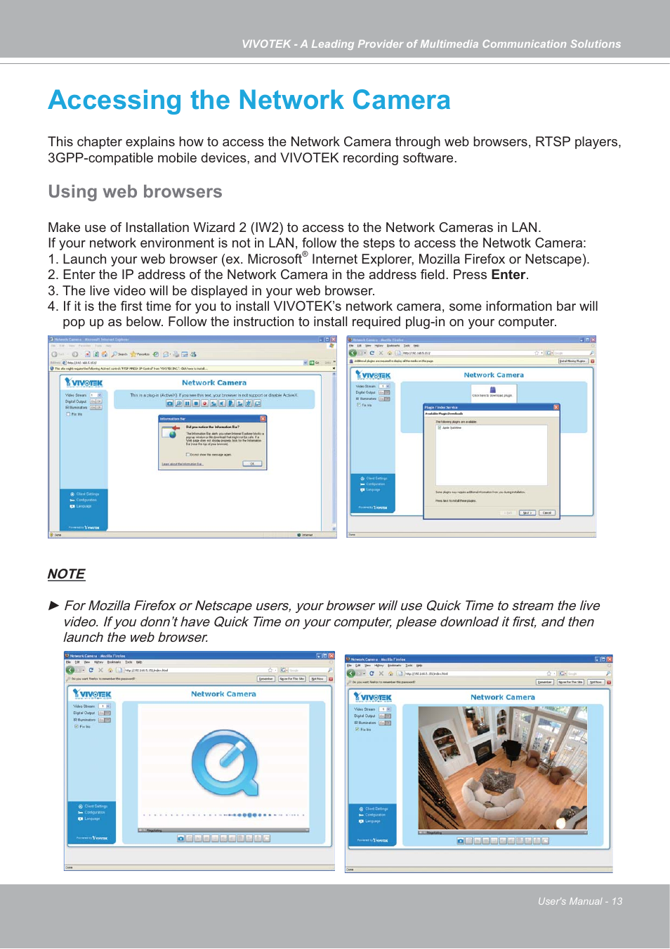 Accessing the network camera, Using web browsers | Vivotek FD7132 User Manual | Page 13 / 115