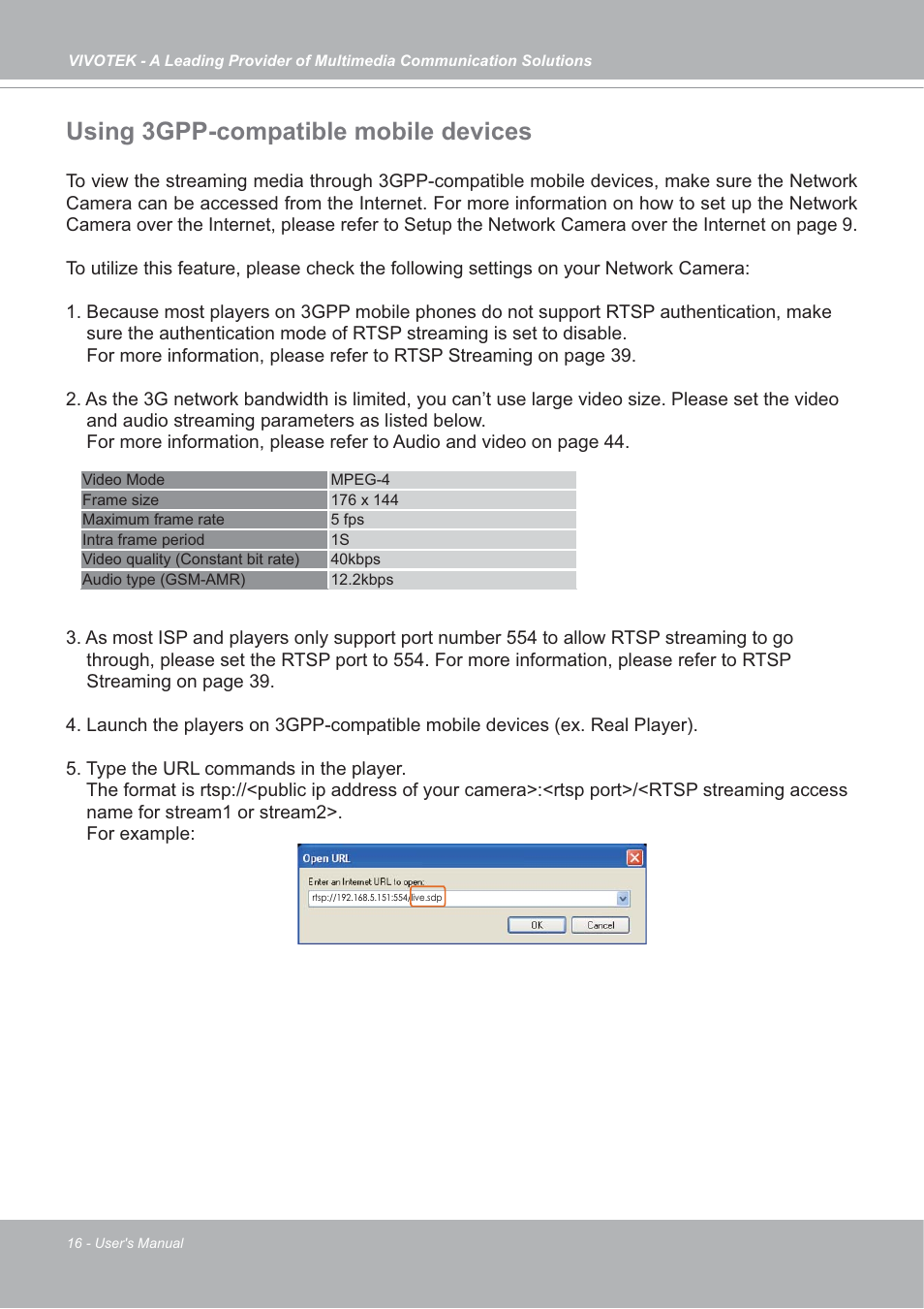 Using 3gpp-compatible mobile devices | Vivotek FD7132 User Manual | Page 16 / 115