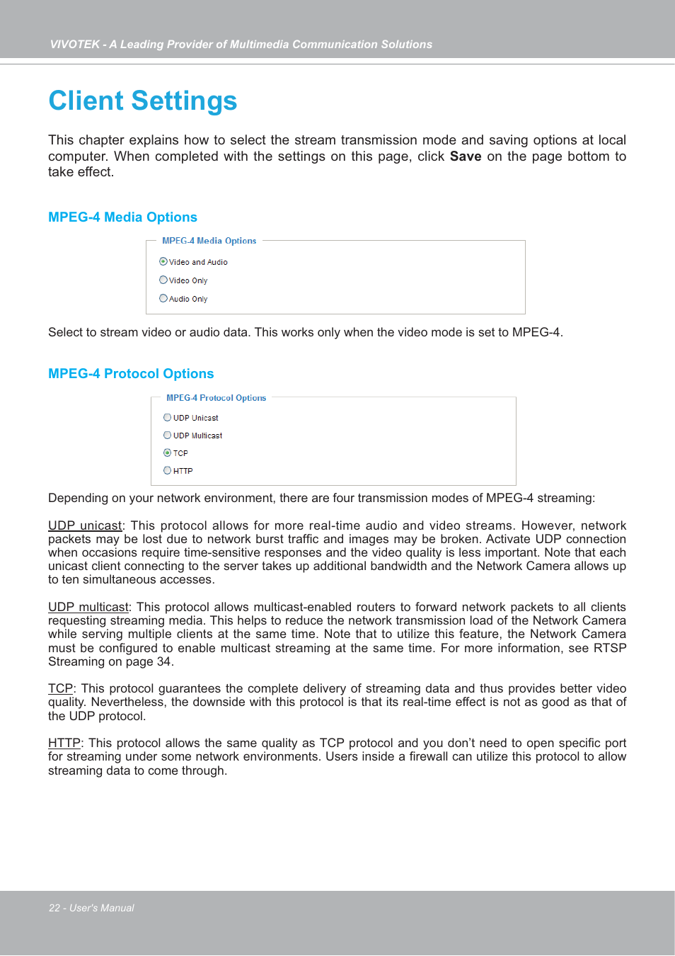 Client settings | Vivotek FD7132 User Manual | Page 22 / 115