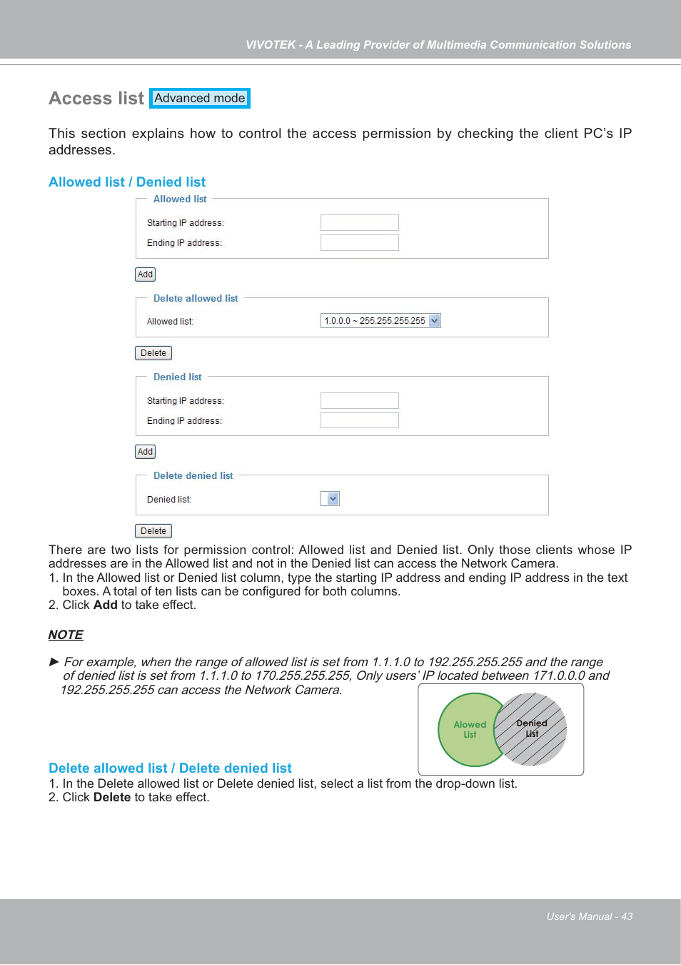 Access list | Vivotek FD7132 User Manual | Page 43 / 115