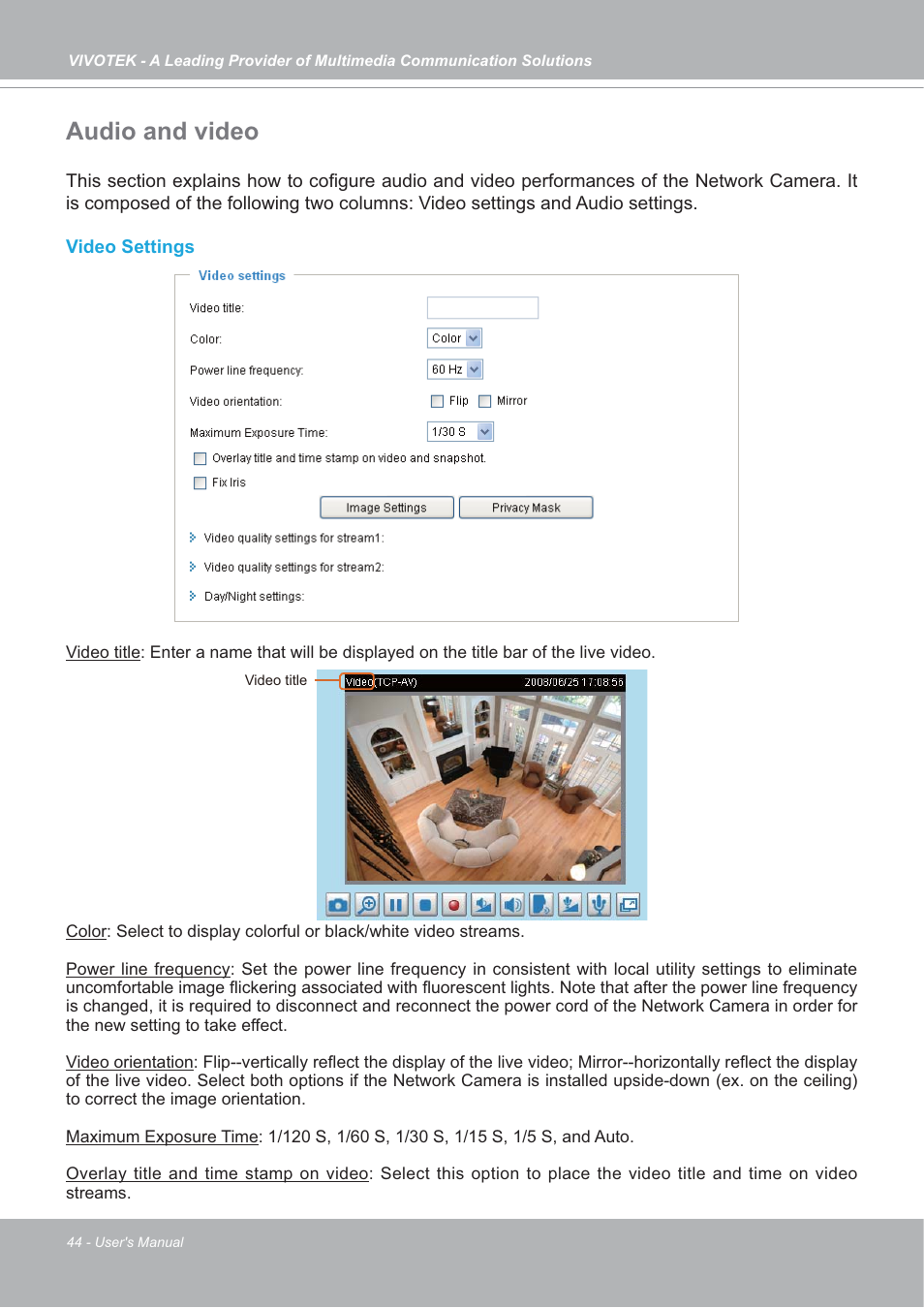 Audio and video | Vivotek FD7132 User Manual | Page 44 / 115