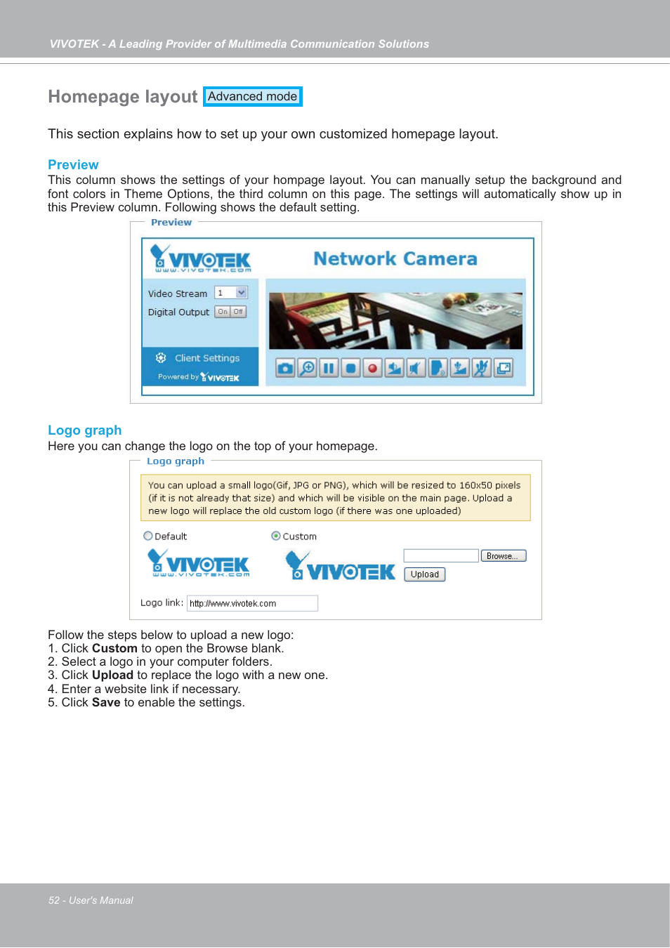 Homepage layout | Vivotek FD7132 User Manual | Page 52 / 115