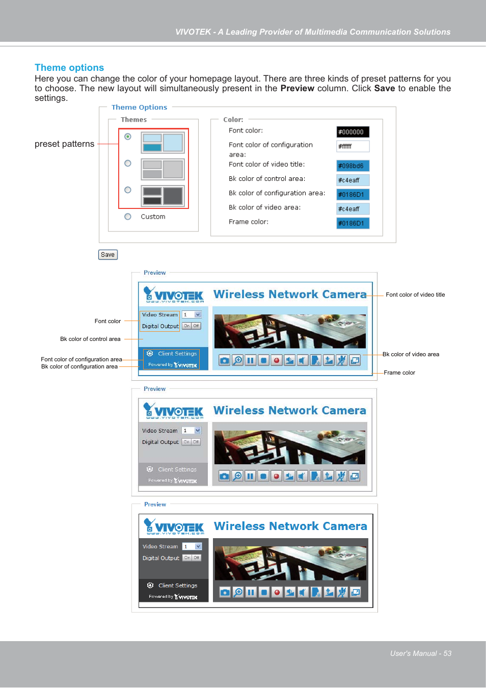 Theme options, Preset patterns | Vivotek FD7132 User Manual | Page 53 / 115